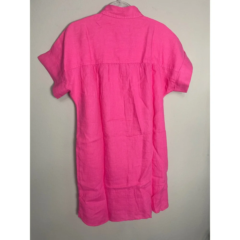 J.Crew Captain Linen Shirt Dress Pink Button Front Pockets Women's Medium